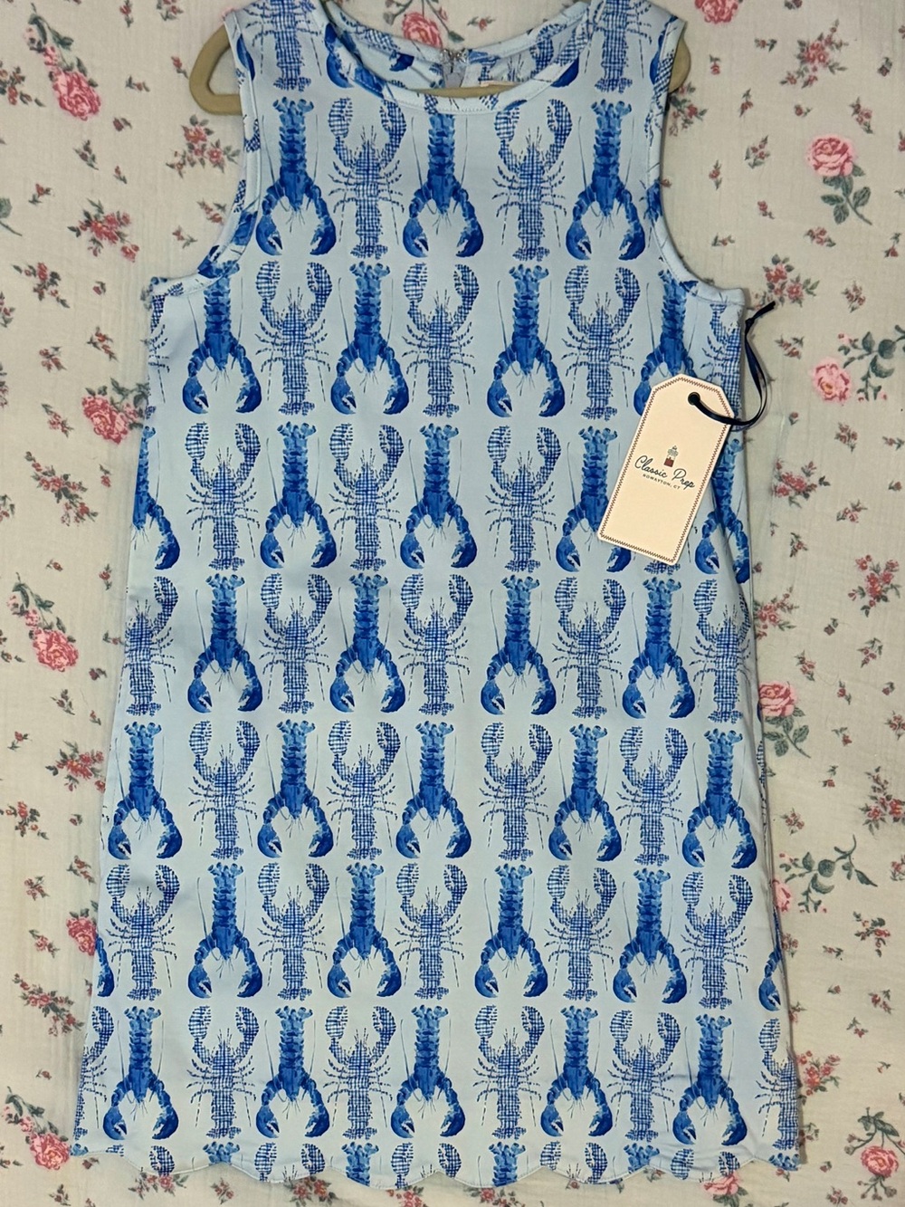 Classic Prep Light Blue Lobster Gingham Shift Dress